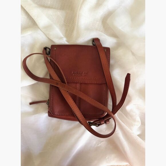 American Leather Co. Kansas Crossbody Handbag Brandy 100% Genuine Leather - Picture 6 of 8